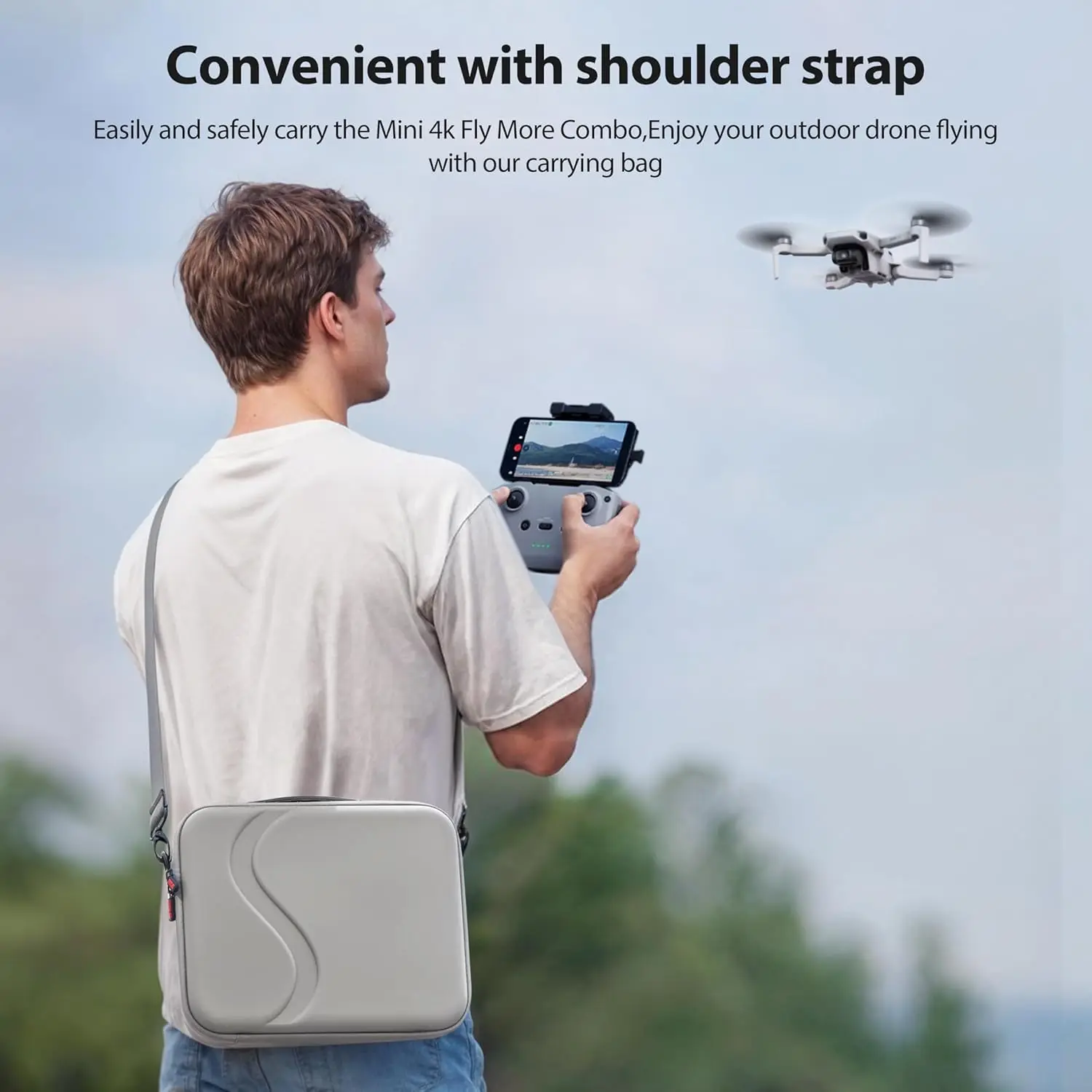 Poignée de transport ergonomique sur l'étui de transport rigide pour DJI Mini 4K et Mini 2 SE Fly More Combo, avec coutures renforcées.