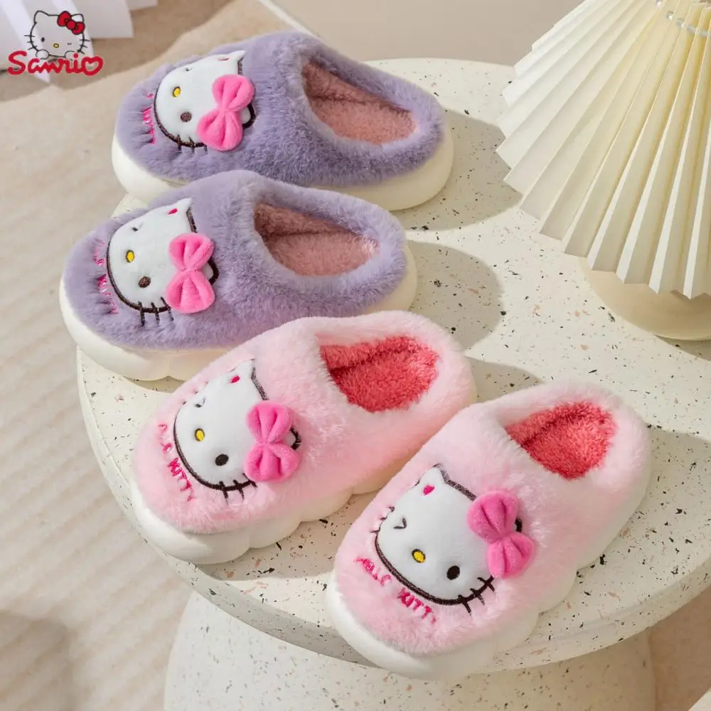 Cartoon Sanrio Hello Kitty Kawaii Fluffy 3D Cute Slippers Women's Plush Cotton Slippers Flat Thick Bottom Winter Soft Home Shoes шина pirelli winter sotto zero serie iii run flat 255 35 r19 96h