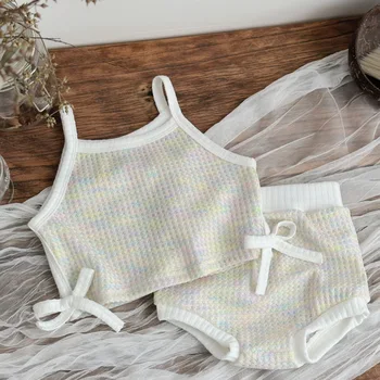 Vestito da bambino Vestiti per bambini Set Neonato Abbigliamento estivo Vestito da ragazza Bretelle colorate carine T-shirt + Pantaloncini da spiaggia 2 pezzi / set 1