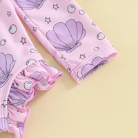 Casual Infant Baby Girls Rash Guard Long Sleeve Bathing Suits Print Ruffled Swimsuits Zipper Swimwear Children Beachwear 5