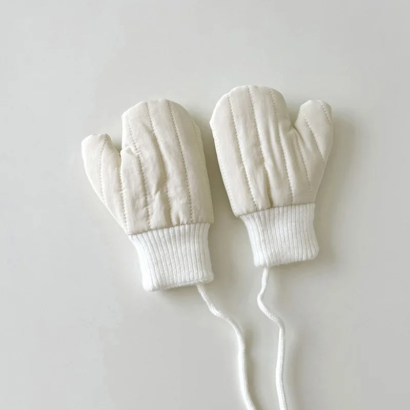 Thick Velvet Baby Fingerless Gloves Winter Children Hanging Neck Glove Cute Bear Plush Mittens 1-4year Boy Girl Kids Hand Warmer 5