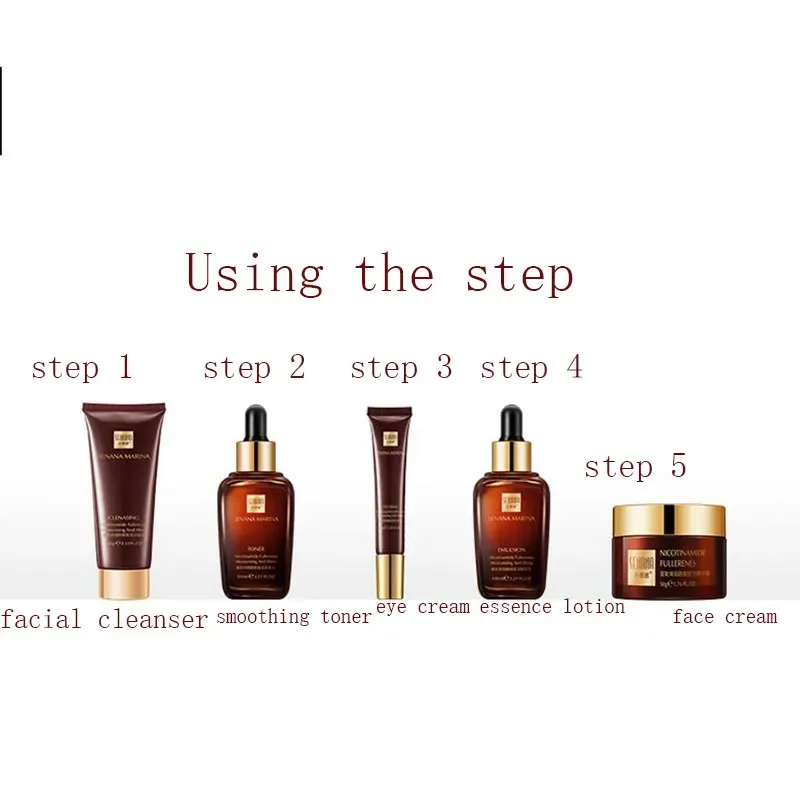 Fullerene Nicotinamide Skin Care Set 5Pcs/set Moisturizing Hydrating Face Cream Shrink Pore Control Oil Facial Skin Care skin care set face cream