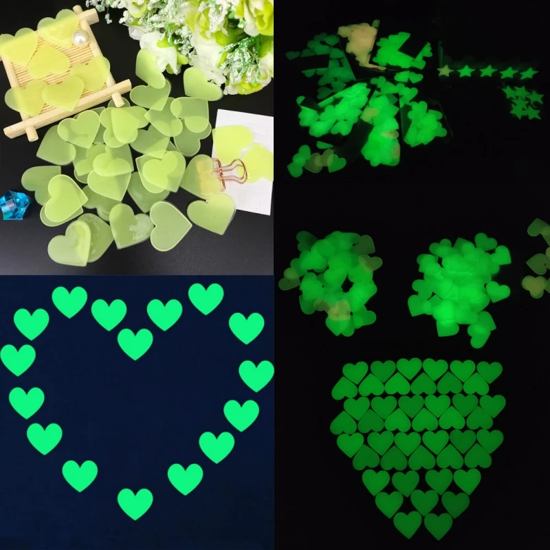 40pcs/set Luminous Heart Shape Stickers Fluorescent Glow in Dark Toys for Children Room Wall Decorations wall stickers glow dark stickers