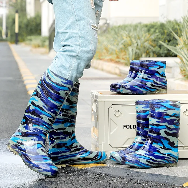 Bottes camouflage militaire haute pêche étanches - Chaussures PVC transparentes anti-dérapantes hommes femmes