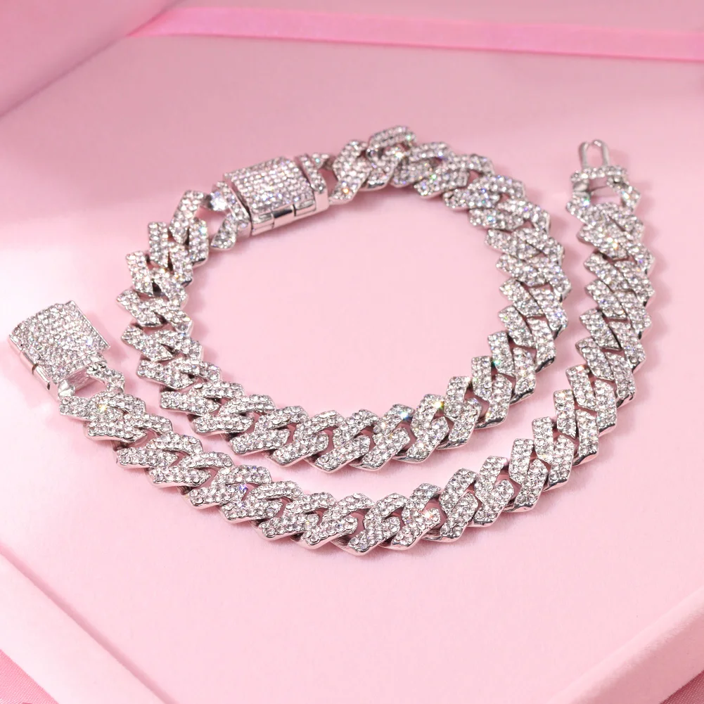 Fashion Silver Color Cuban Chain Necklace Bracelet Set For Men