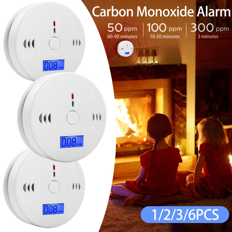

1/2/3/6pcs Professional Co Detector Low Level Carbon Monoxide Sensor Alarm With Digital Display Battery Powered Home Security