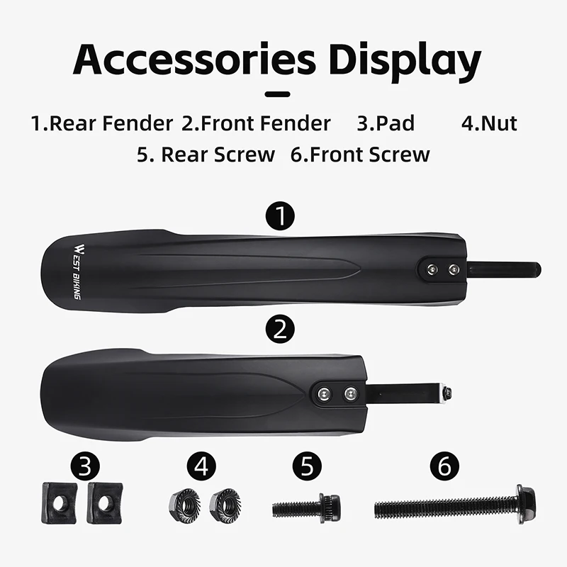 Bicycle Fender WEST BIKING Widen Bicycle Fender For 26/27.5/29 Inch Mountain Bike Durable Waterproof Front Rear Mudguard