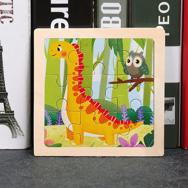 9-Piece Mini Wooden Jigsaw Puzzle Set - Montessori Educational Board Game
