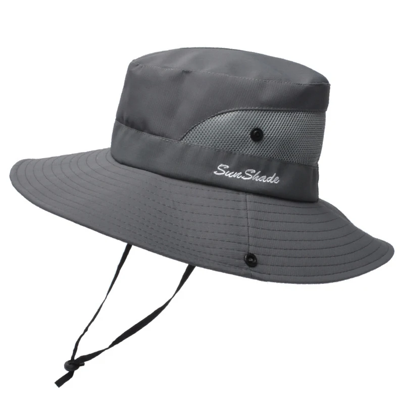Unisex Wide Brim Panama Sun Hat Men Fishing Hat Outdoor UV Protection UPF 50+ Summer Mesh Visor Bucket Bob Hiking