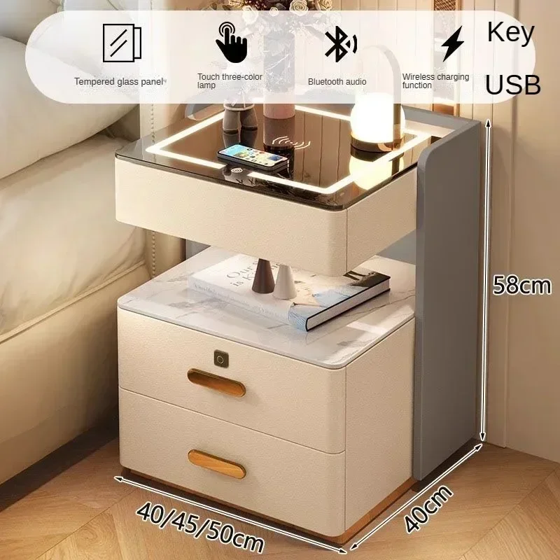 thumbnail image 1 of Mesita de noche inteligente, sencilla y moderna, dormitorio doméstico de tres cajones, almacenamiento junto a la cama, gabinete de almacenamiento de madera maciza, mesita de noche, 1 of 4
