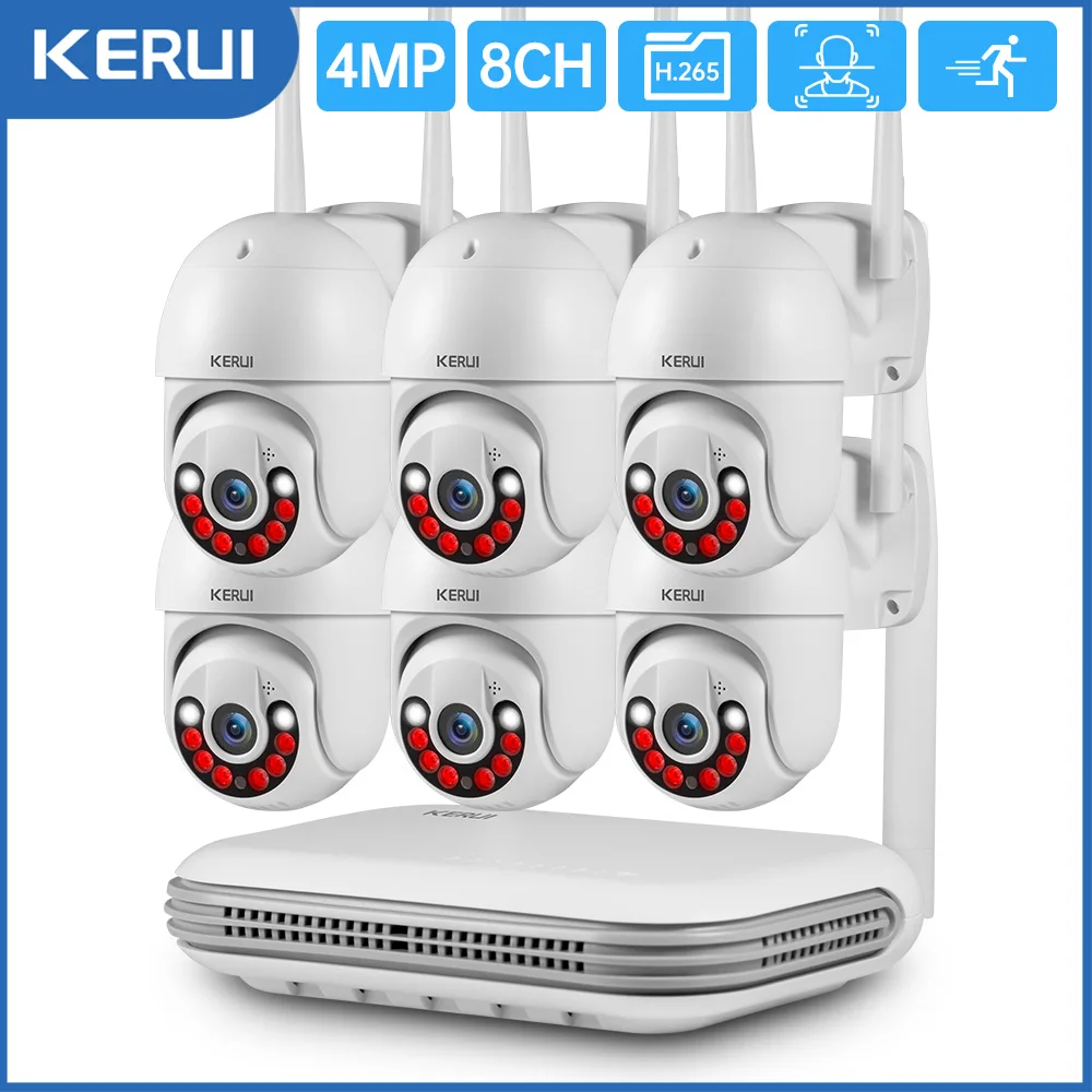 

KERUI 4MP HD H.265 Wireless Waterproof PTZ WIFI IP Security Camera System 8CH NVR Two Way Audio Video CCTV Surveillance Kit