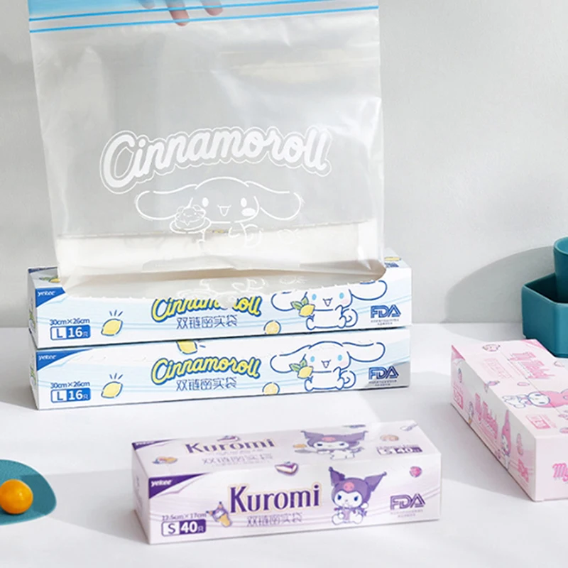 

Герметичный пакет Sanrio с застежкой-молнией, сумка для хранения с собакой корицы, холодильник Kuromi Melody для пищевых продуктов, утолщенный, для сохранения свежести, аниме