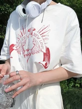 

QWEEK Japanese Harajuku Graphic T Shirts Women Korean Fashion Heart Print Tshirt Designer White Tops Female Kpop 2022 Summer Alt