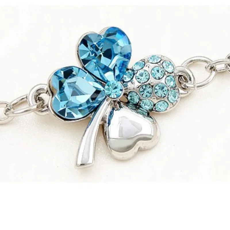 Crystal Clover 4 leaf leaves Link bracelet bracelet jewelry Bangle fashion jewelry charm lover girl gift office quality birthday wed
