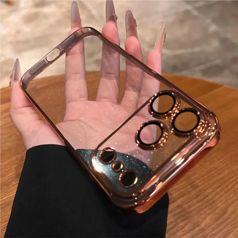 Luxury Clear Bling Glitter Plating Case with Ultra Thin Lens Protection