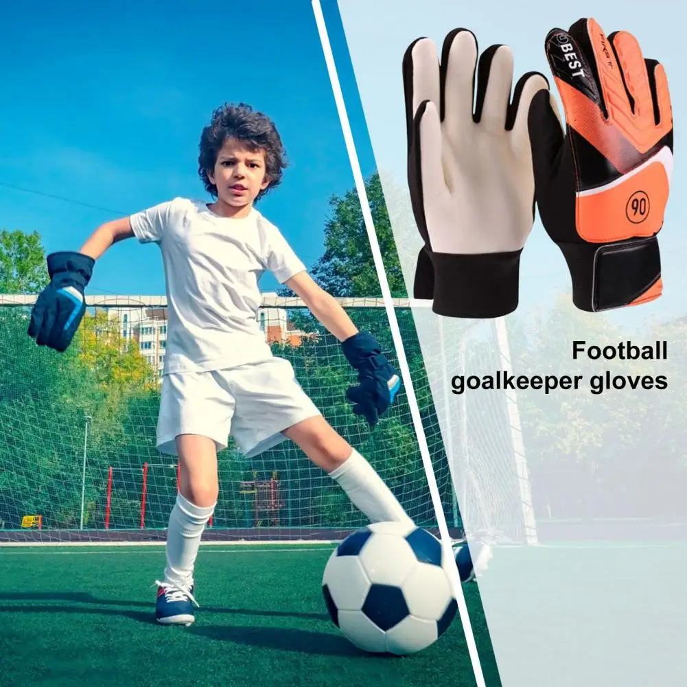1 Pair Goalkeeper Gloves Anti Slip Palm Design Soccer Goalie Gloves Super Grip Finger Children Football