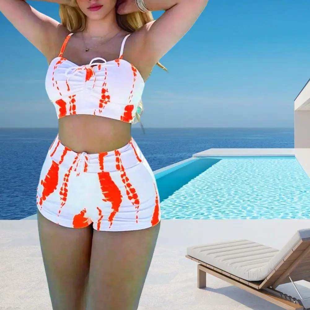 Women Swimsuit Women Two Piece Sets High Waist Swimsuit Stylish Lace-up Bikini Set with Push Up Design High Waist Elastic Band for Women Contrast for Beachwear
