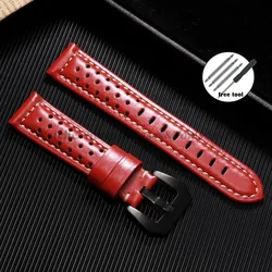 Luxurious Handmade Cowhide Leather Watch Band - Breathable Men's Strap Accessories - 26mm (Red)