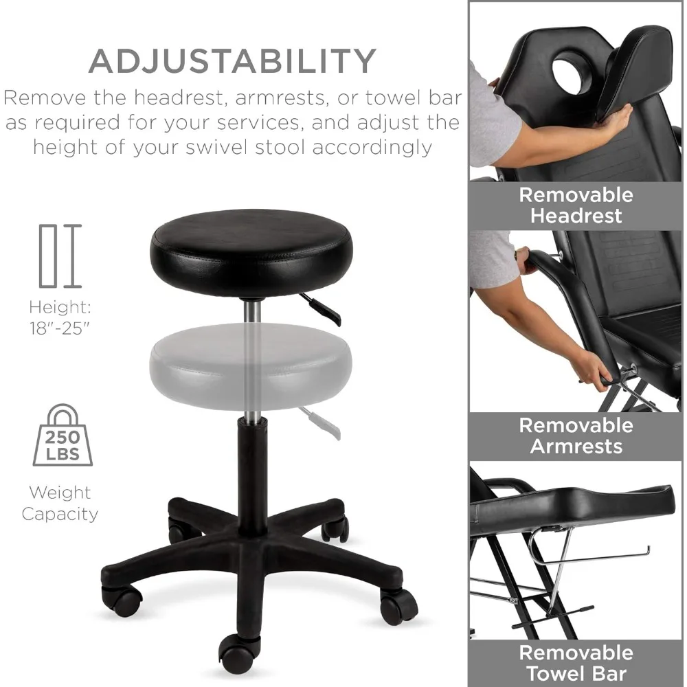 Best Choice Products 71in 3-Section Multipurpose Massage Bed, Spa & Salon Facial, Tattoo Chair w/Hydraulic Stool