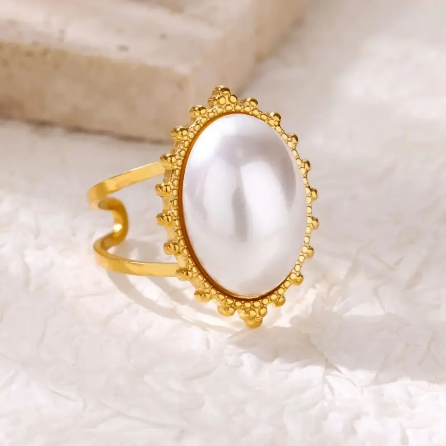 Pearl Oval Rings Women Jewelry Gift
