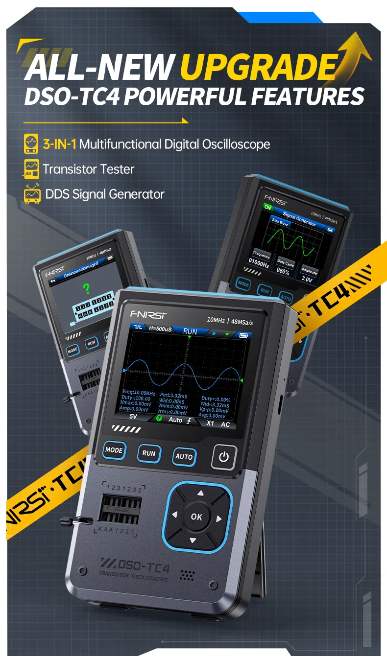 DSO-TC4 Handheld 3-in-1 Digital Oscilloscope, Transistor Tester 10MHz 48Ms/s Ele