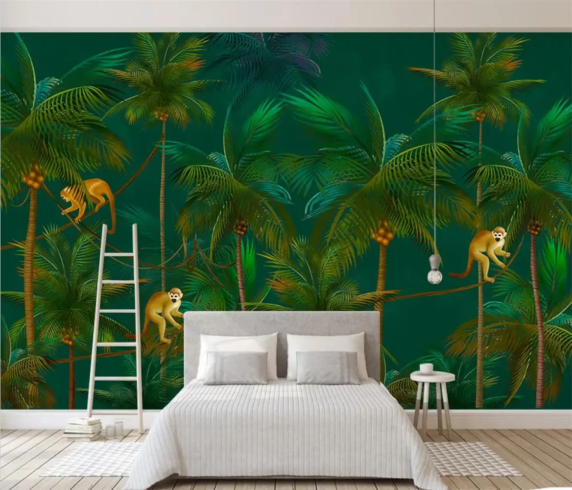 

3D обои на заказ, винтажные, кокосовое дерево, обезьяна, лес, фотообои для настенной живописи, 3D обои для стен спальни