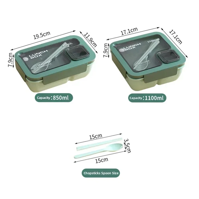 Bento lunch box 850ml/1100ml portable microwave with tableware for kids school office leakproof food storage