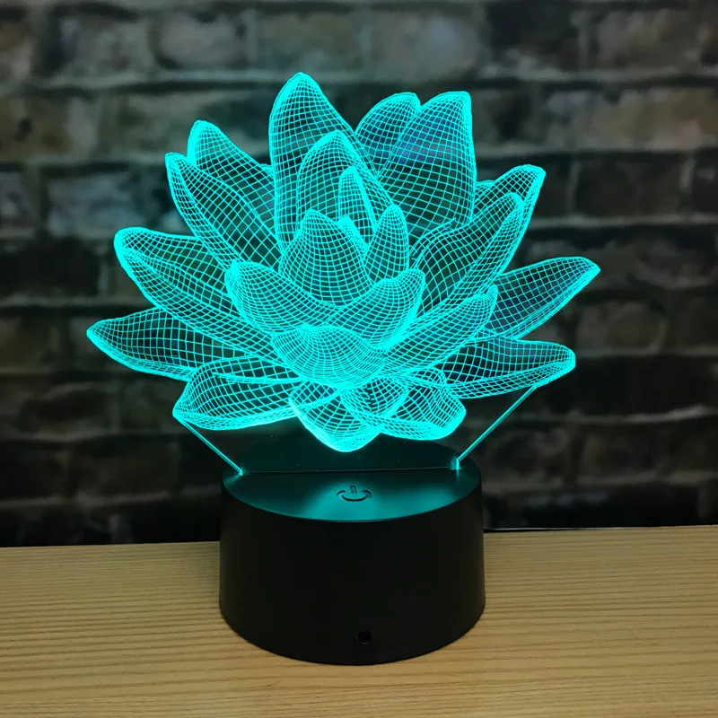 Acrylic Lotus LED Night Light 16 Colors Changing USB 3D Table Lamp ...