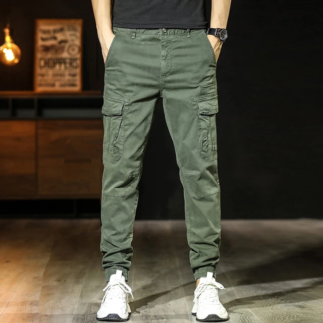 Canada krone mus Streetwear Fashion Men Jeans Elastic Big Pockets Casual Cargo Pants Hombre  Army Green Khaki Spliced Designer Hip Hop Joggers Men - Jeans - AliExpress
