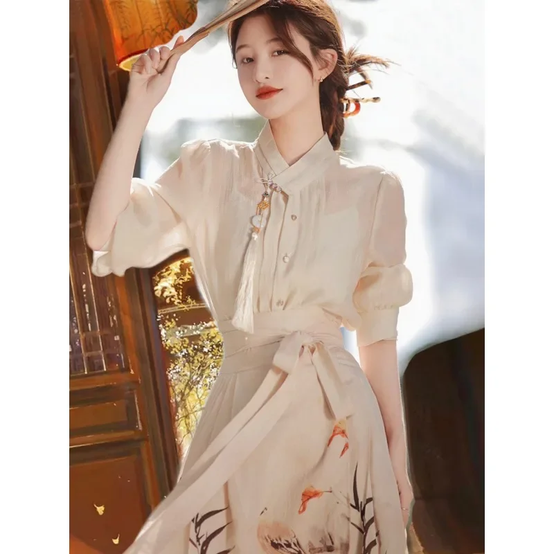 Improved Traditional Chinese's Dress Hanfu Patchwork High-end Skirt set Elegant Sweet Commuting Artistic Retro Women's Clothing