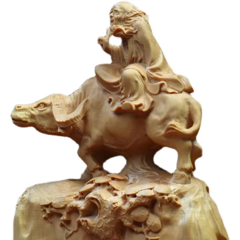 Premium Feng Shui Lao Tzu Riding Bull Wooden Statue, A Beacon of Taoist Wisdom and Chinese Mythology