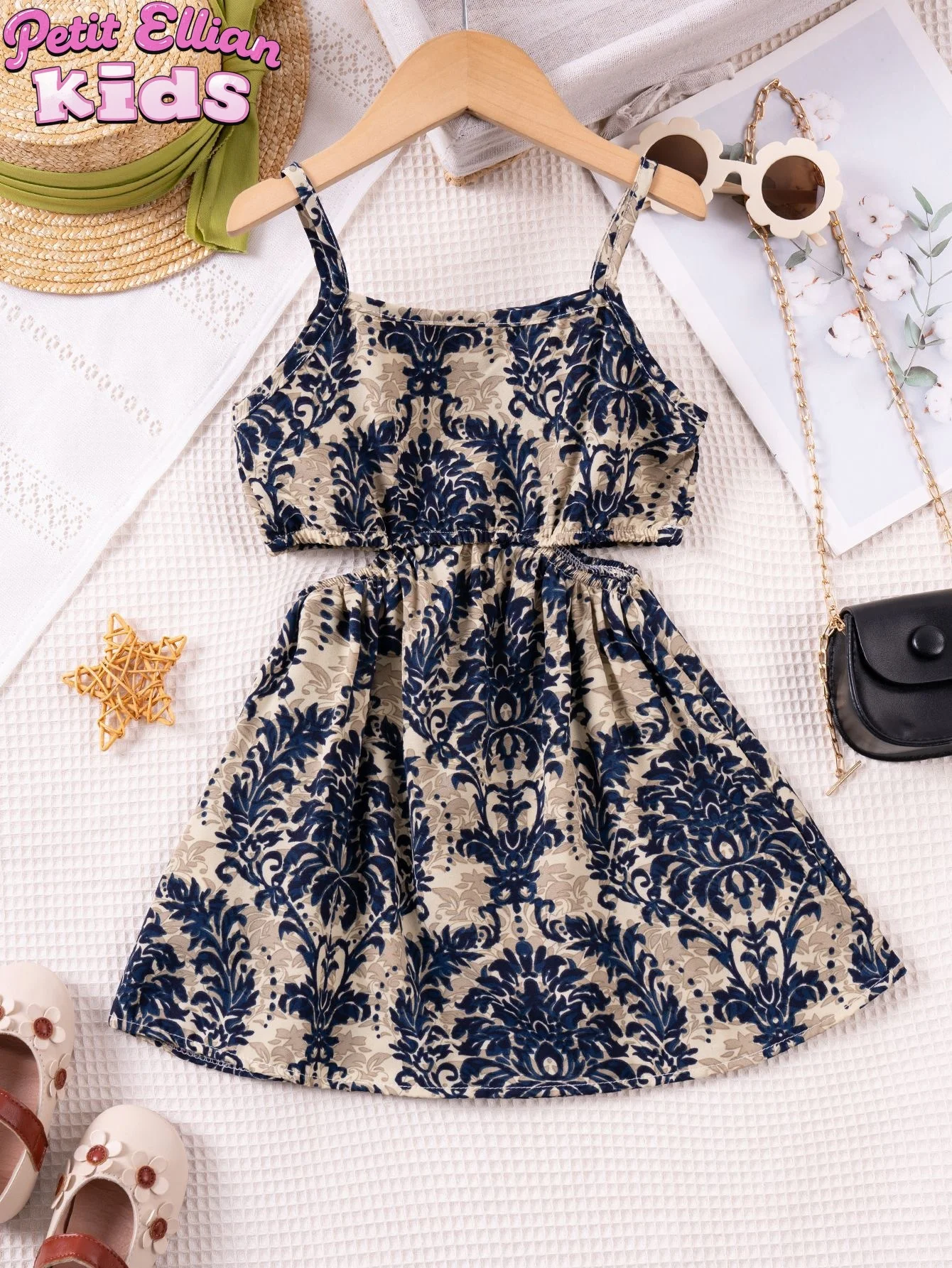 1-7 Y Baby Girls' Sling Cut-Out Vintage Floral Print Dress Stylish & Breathable Summer Outfit for Kids Girls Dress girls dress kids clothes