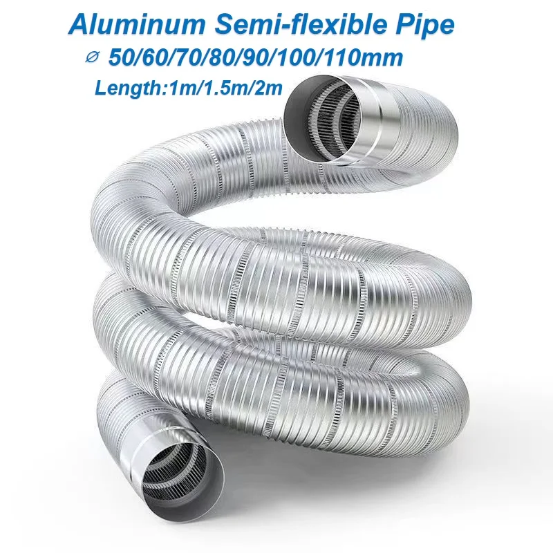 Tubulação Semi Flexível de Alumínio com Conector de Tubo da Exaustão do Fumo Aquecedor de Água e Canal da Ventilação do Banheiro 1m Diâmetro 70 mm Aço Inoxidável