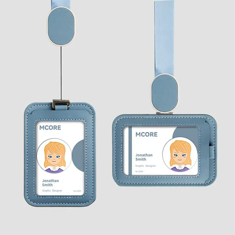 New Design Horizontal and Vertical Dual-use Style Card Holder with Badge Scalable Reel Lanyard Employee Work Id Pouch