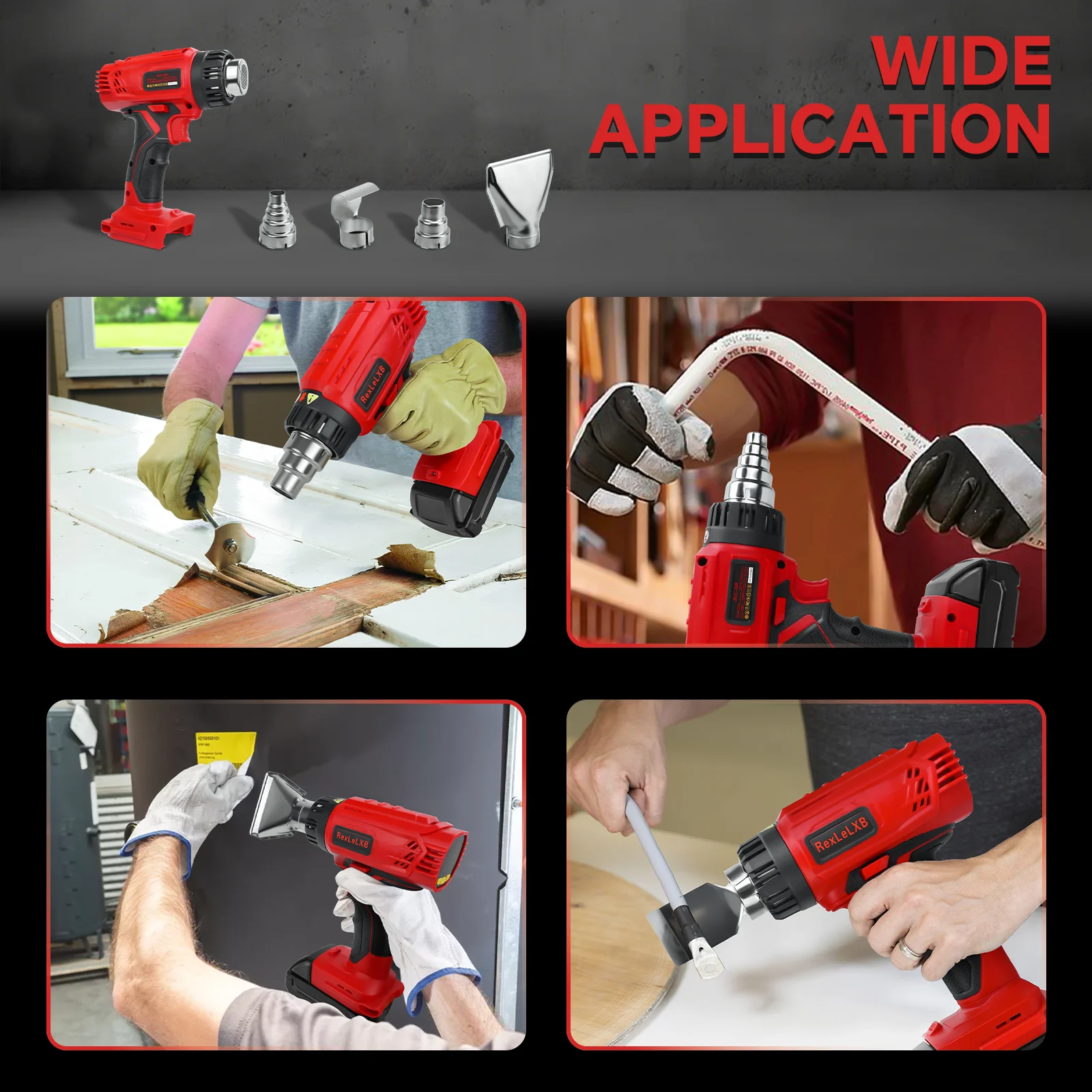 400W Cordless Heat Gun 50℃-550℃ Variable Temperature with LCD Digital Display Hot Air Gun for Milwaukee 18V Battery (No Battery) 5