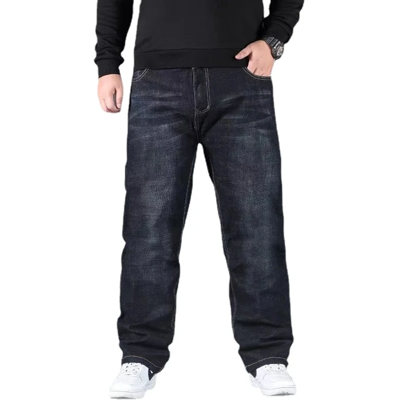 Invisible Open-Seat Pants Autumn and Winter Fleece-Lined Thick Jeans Men's Straight Loose Large Size Full-Open Type Outdoor