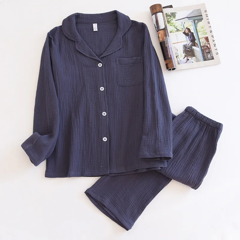 

New Couple Pajamas Set Spring Autumn Long Sleeve Cotton Pijamas Suit Pyjama Pour Femme Casual Elastic Waist Homewear with Pocket