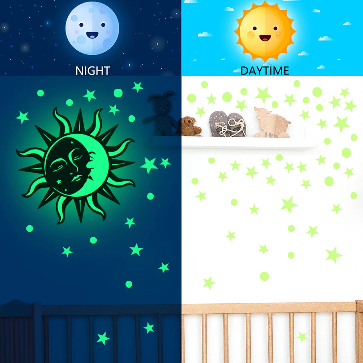 Luminous Moon Stars Wall Stickers for Kids room Bedroom Decor Glow in the dark Earth Wall Decals Noctilucent Stickers Home Decor