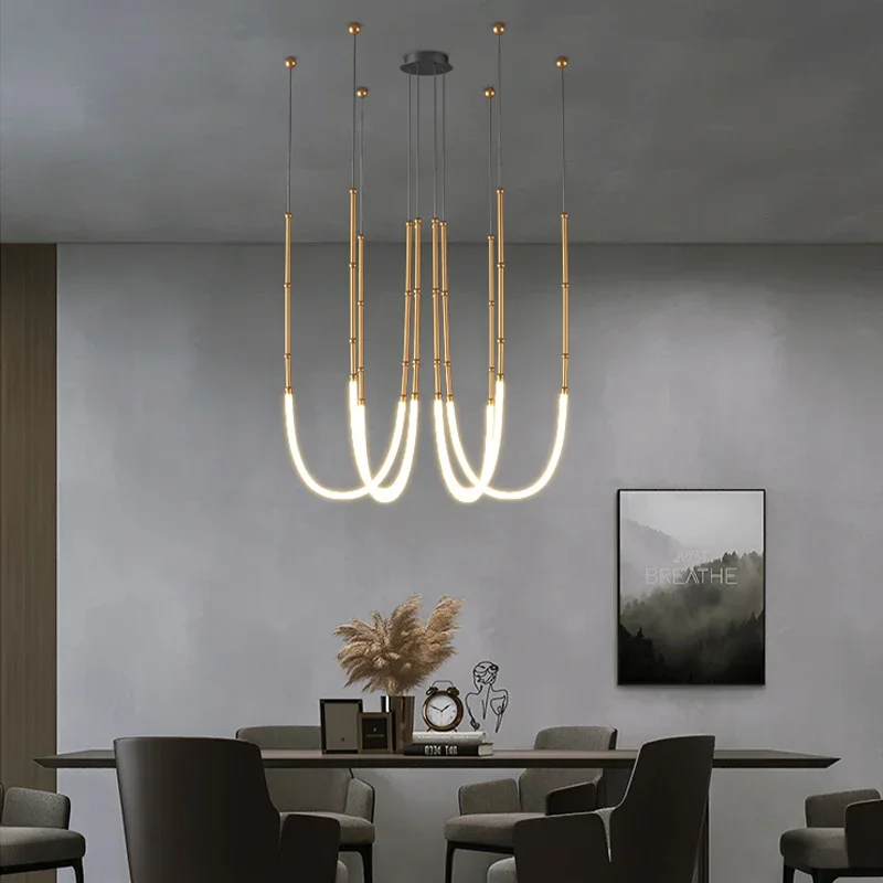 Modern Nordic Italian Design Duplex Penthouse Soft Pendant Light Minimalist Line  Ceiling  Living Restaurant Suspension