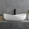 Oval Vessel  Stone Resin Bathroom Sink Modern Art Sink Matte White with Pop Up Drain (Glossy White) 2