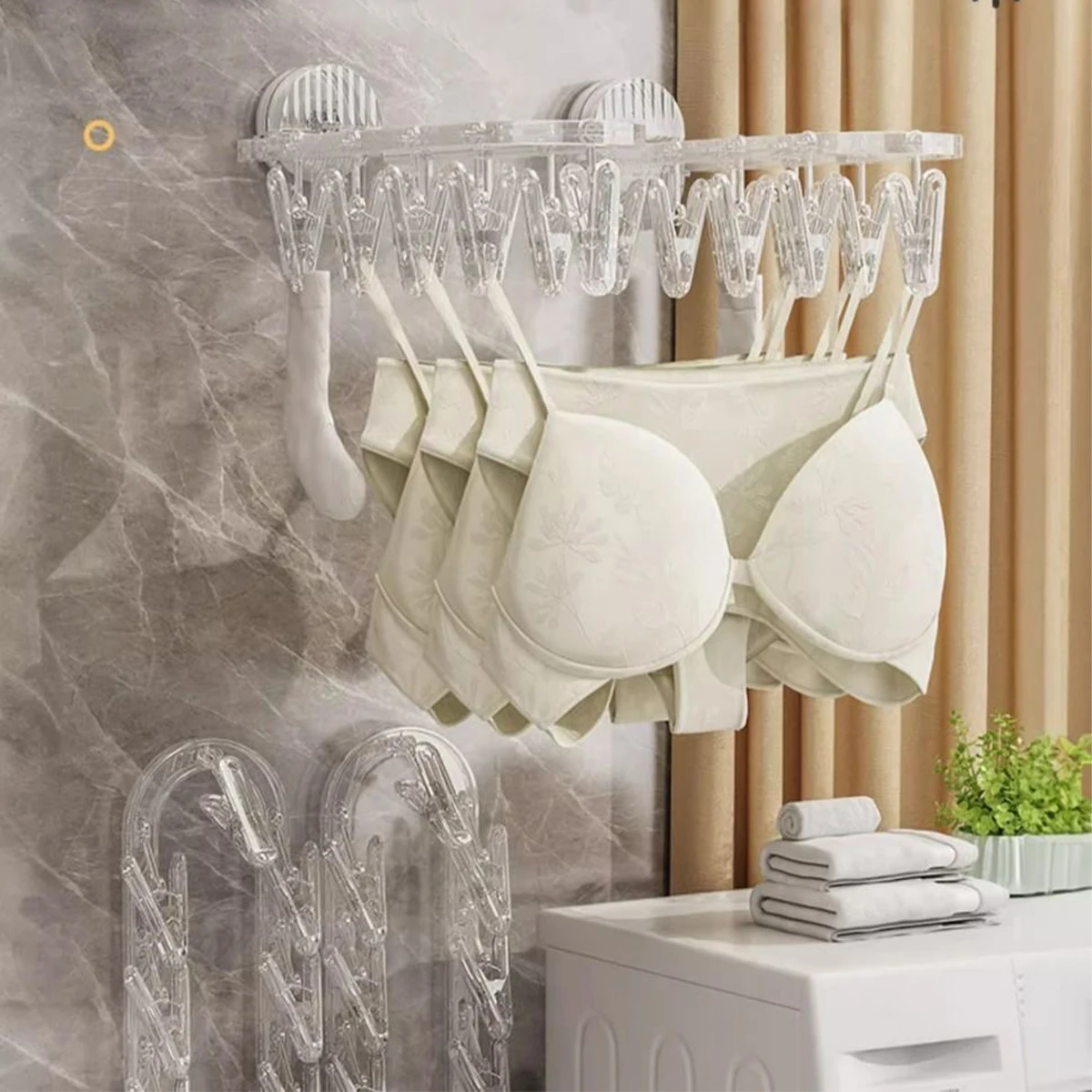 

Clothes Rack Multi-clamp Sun Clothes Socks Hole-free Wall Hanging Indoor Outdoor Balcony Multifunctional Coat Rack Folding