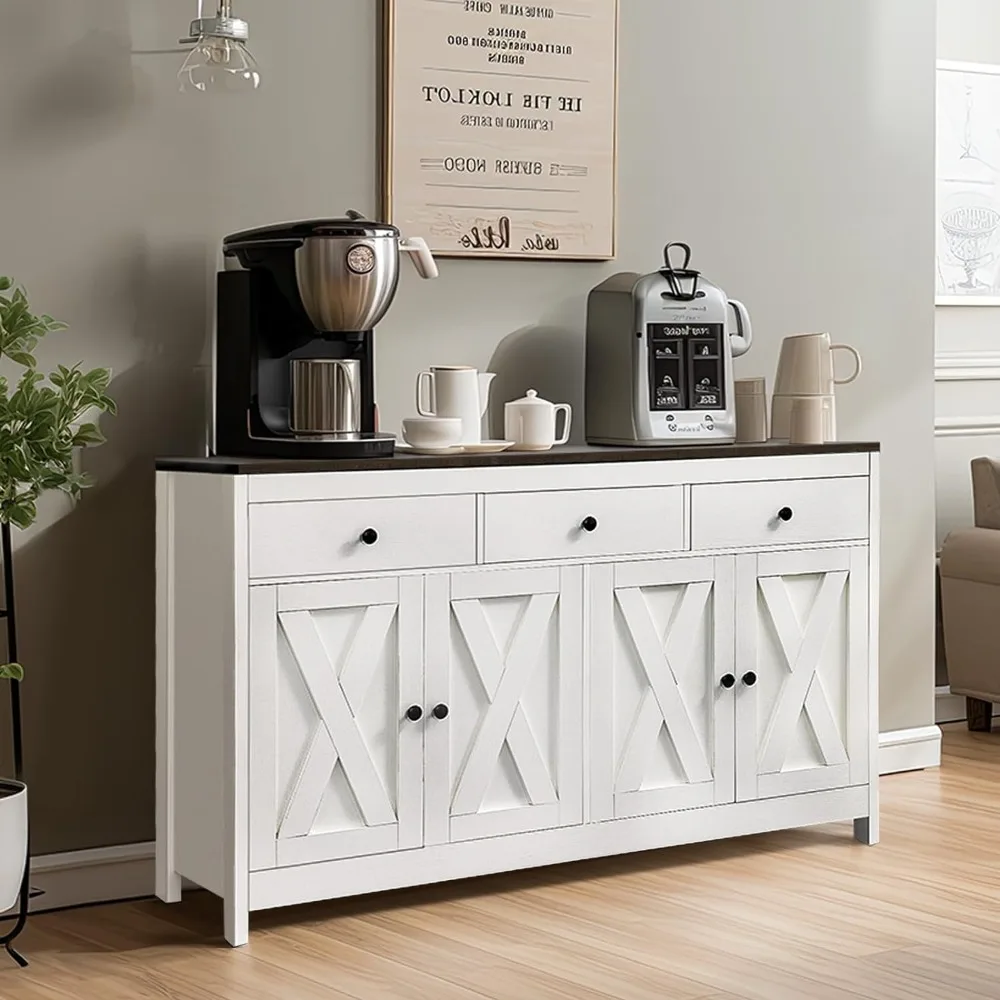 

Sideboard Buffet Cabinet with Storage,55" Sideboard with 3 Drawers and 4 Doors,Farmhouse Buffet Cabinet for Dinning Room,Kitchen