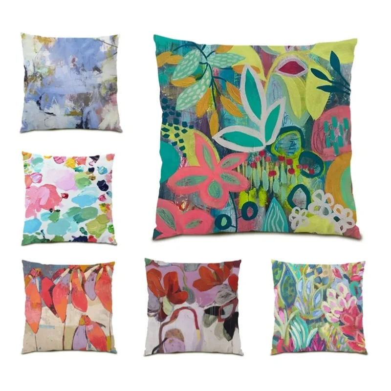 

Tropical Plant Pillow Cover Botanical Painting Sofa Luxury Custom Printed Leaf Cushion Cover Colourful 45x45 Home Decor F1109
