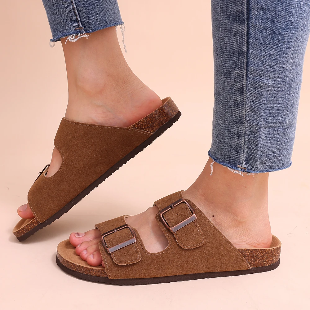 Evshine dam kork strand sandaler med dubbelt spänne halkfria_voghion.com