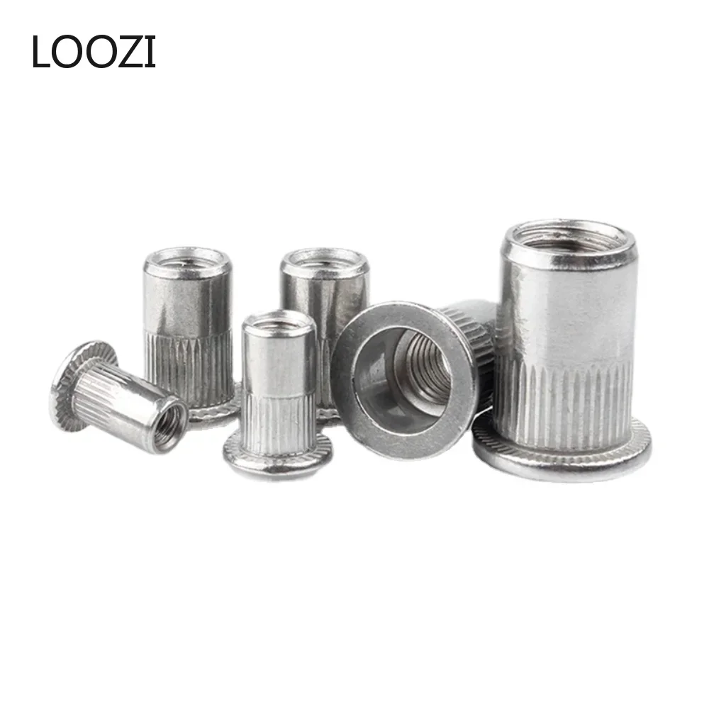 Rivet Nut M3 M4 M5 M6 M8 M10 304 Stainless Steel Flat Head Threaded Nut Vertical Stripe Rivets Insert Nutsert Cap rivet nut