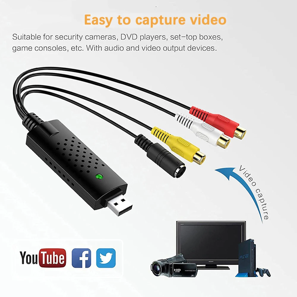 Video Capture Card Video Converter USB 2.0 Video Capture Card Easy Cap NTSC PAL Converter PC Adapter TV DVD DVR VHS Audio Capture Adapter For Win 7 2000 XP Vista
