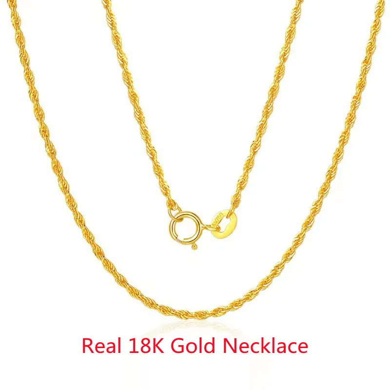 Miqiao Real 18k Gold Twisted Chain Necklace Pure Solid Au750 Rope Chain