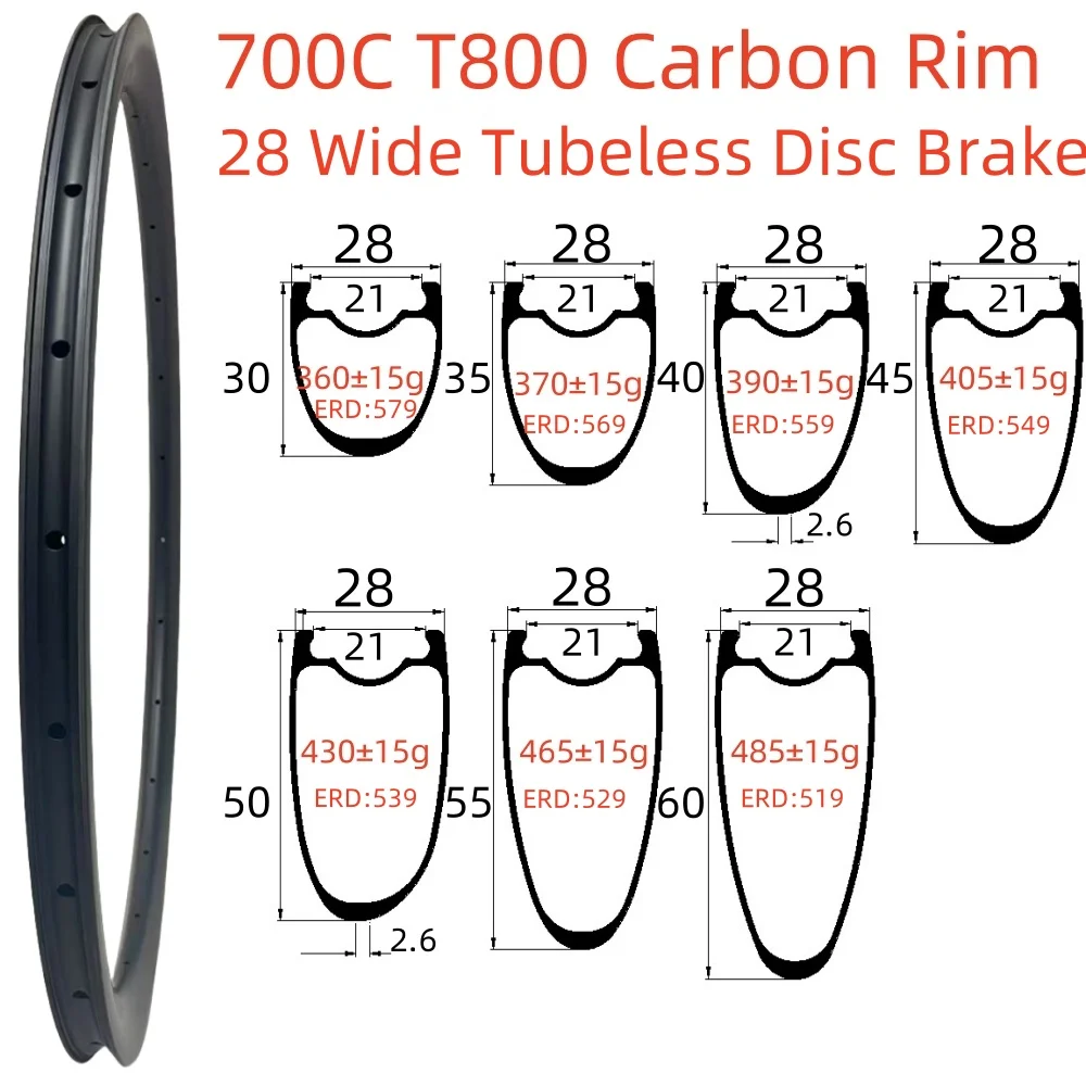 700C Carbon Rims 28/30/36mm Wide 30/35/40/45/50/55/60mm Depth Tubeless Disc Brake Super Light Road Bike Carbon Rims carbon bike wheelset bike wheelset carbon wheelset