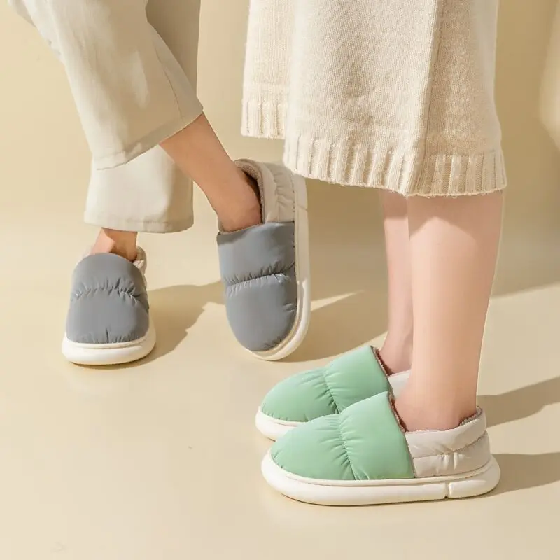 

JIANBUDAN New Home Cotton Shoes Indoor Warm Comfort Flats Men Women Winter Plush Home Shoes Thick sole Waterproof slippers