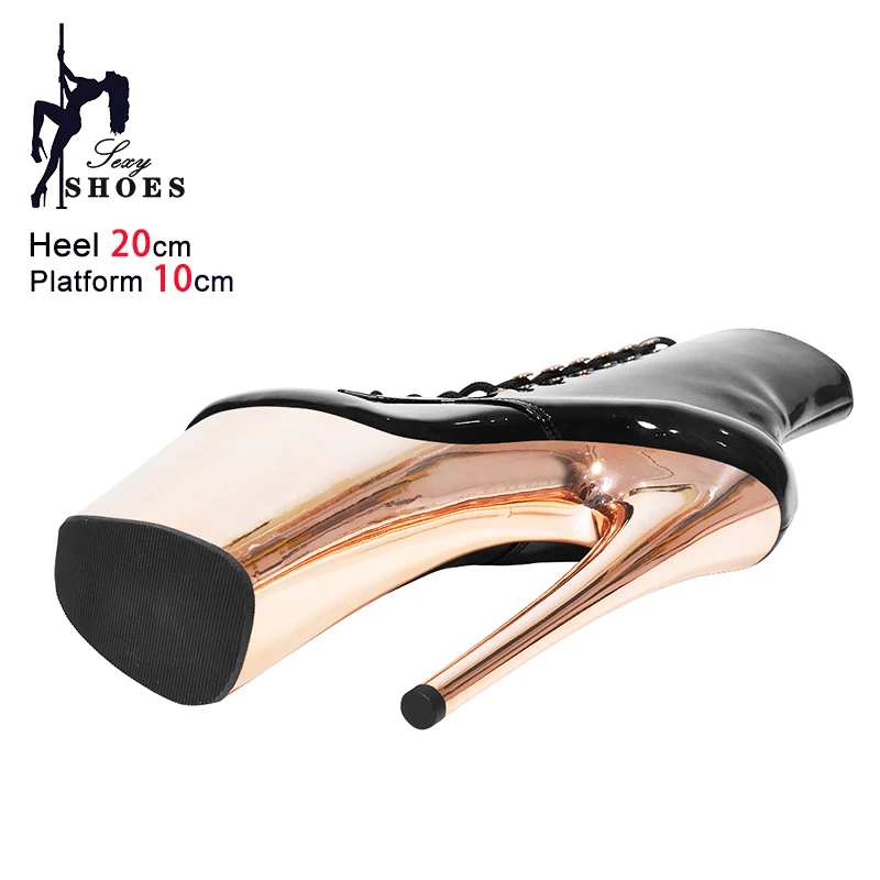 20CM/8Inch Short Boots For Women Electroplate Platform Stiletto Pole Dance Shoes Plus Size 43 44 Woman Fetish High Heels Booties